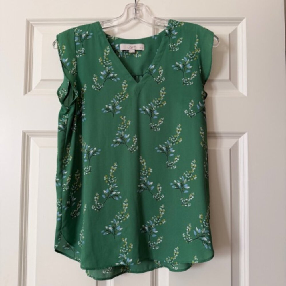 LOFT Green Flowered Sleeveless Blouse Top Shell for Women - Size Small Petite